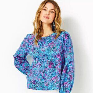NWT Lilly Pulitzer Rilynn Long Sleeve Cotton Top-Sz. L- $128 retail